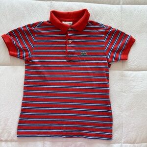 Vintage Chemise Lacoste Striped Polo Shirt kids  size 8  Red Made in Spain